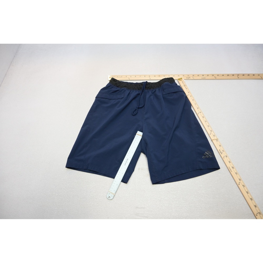 Adidas Athletic Gym Shorts Mens Medium Navy Blue Climalite Drawstring Pockets